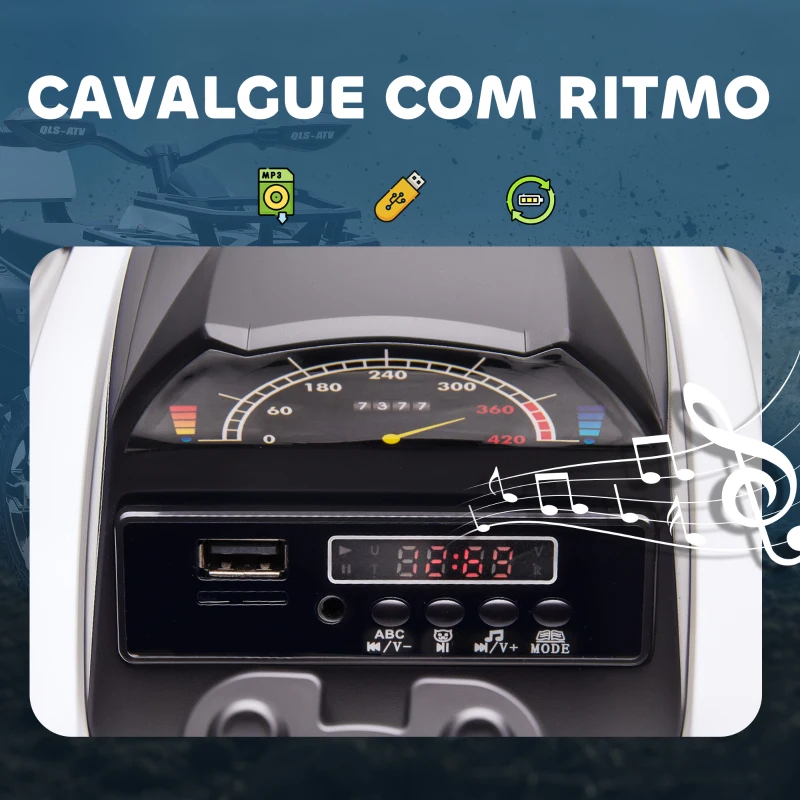HOMCOM Quadriciclo Elétrico 12V para Crianças com Farol Música Pneus de Suspensão Botões Avance e Retrocesso 100x65x73cm Branco