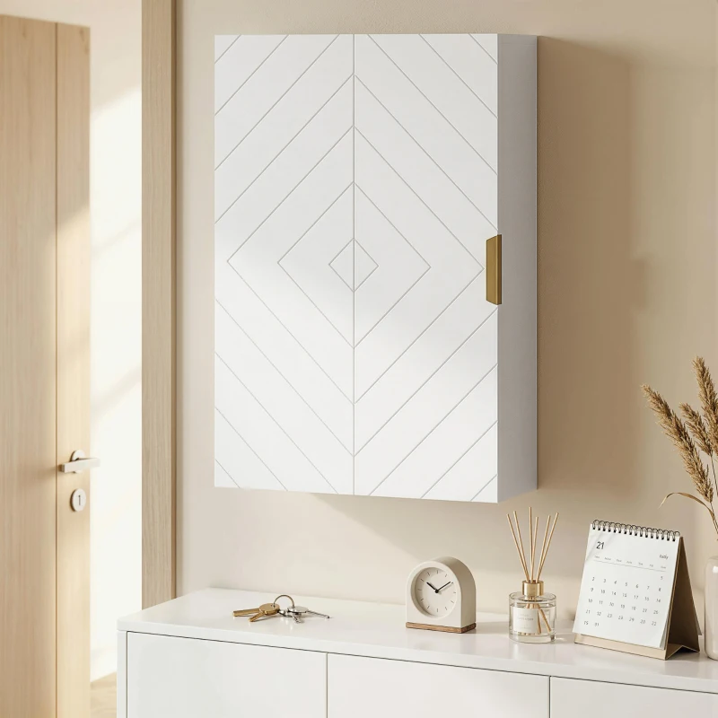 kleankin Mueble para Baño Suspendido con 1 Asa de Acero y Estantes Ajustables Estilo Moderno 40x15x60 cm Blanco