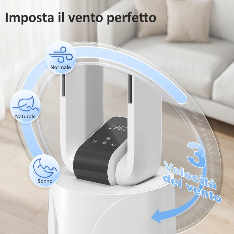 HOMCOM Raffrescatore Evaporativo con Timer 15H, 109.5 cm, Bianco