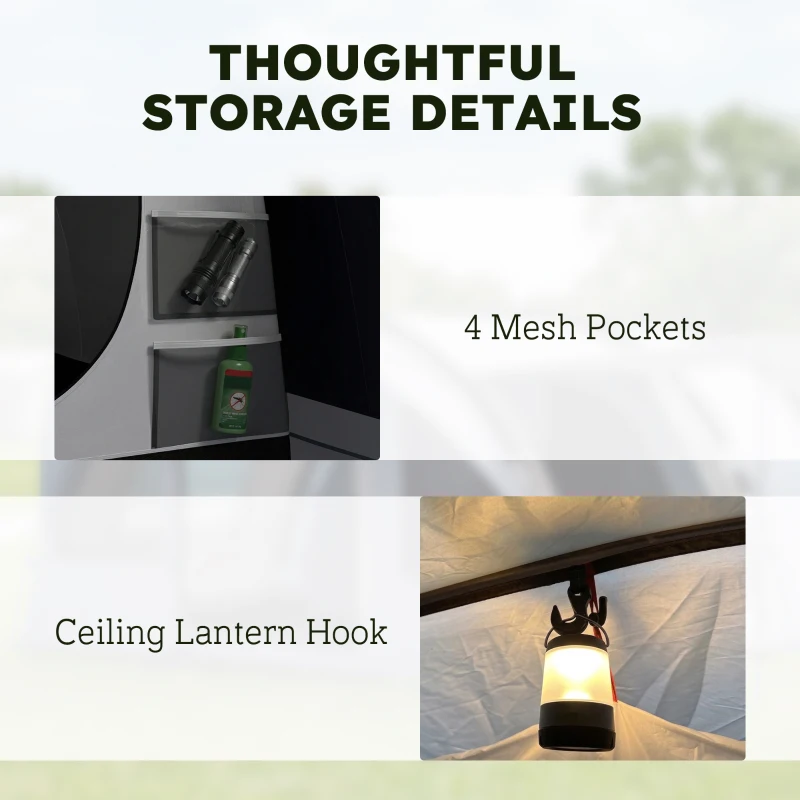 Outsunny Tente de camping tunnel pour 2-4 personnes Hauteur 210cm avec 2 chambres, Impermeable 3000mm pour Trekking, Bleu navy