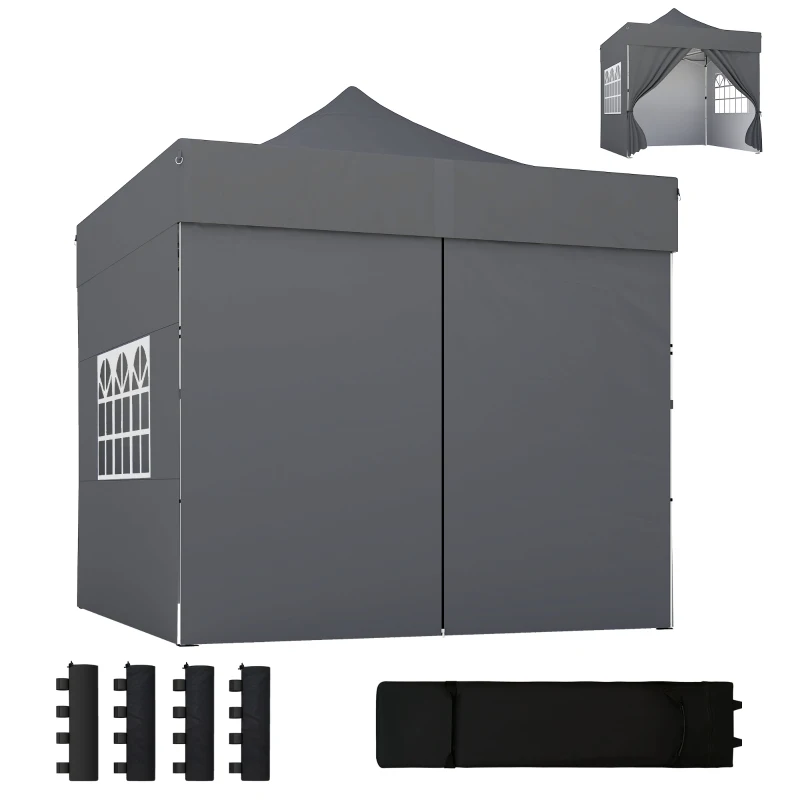 Outsunny 3 x 3 m Pop Up Gazebo with Sidewalls, UPF50+ Heavy Duty Garden Party Tent Marquee with Wheeled Carry Bag, Dark Grey
