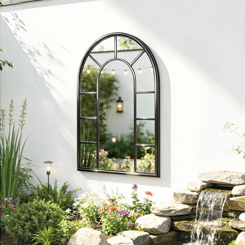 Outsunny Arched Mirror, Shatterproof Acrylic Windowpane Wall Mounted Mirror with Robust Metal Frame, 71 x 51 cm, Black