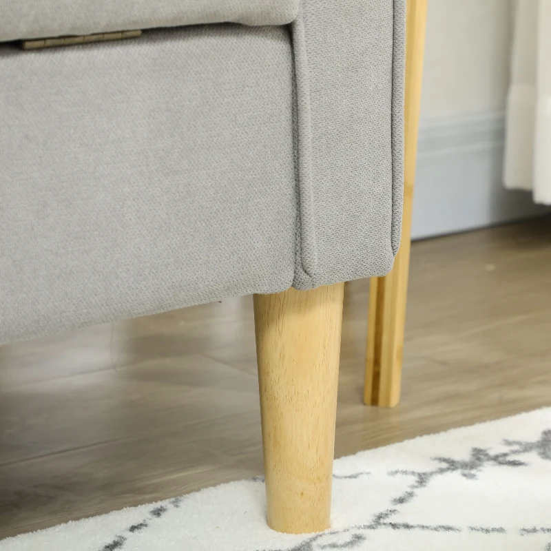 HOMCOM 2 Seater Storage Sofa, Fabric Couch with Hidden Under Seat Storage, Thick Cushions, Compact Space Saving Settee with Rubberwood Legs for Living Room, Apartment, Light Grey