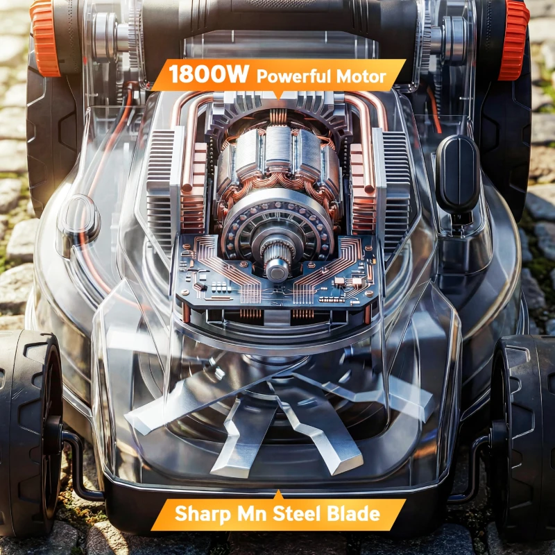 Outsunny 1800W Electric Lawnmower with 40cm Cutting Width, Mulching Feature, 50L Grass Collection Bag, 6 Cutting Heights