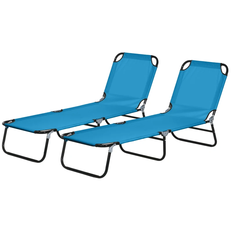 Outsunny Garden Sun Lounger, with Five-Position Back - Sky Blue