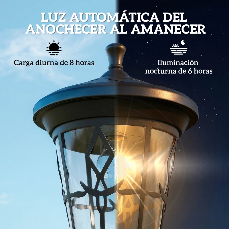 Outsunny Set de 2 Farolas Solares de Jardín con Altura Ajustable 2 Modos de Brillo IP44 Impermeable para Terraza Patio Negro
