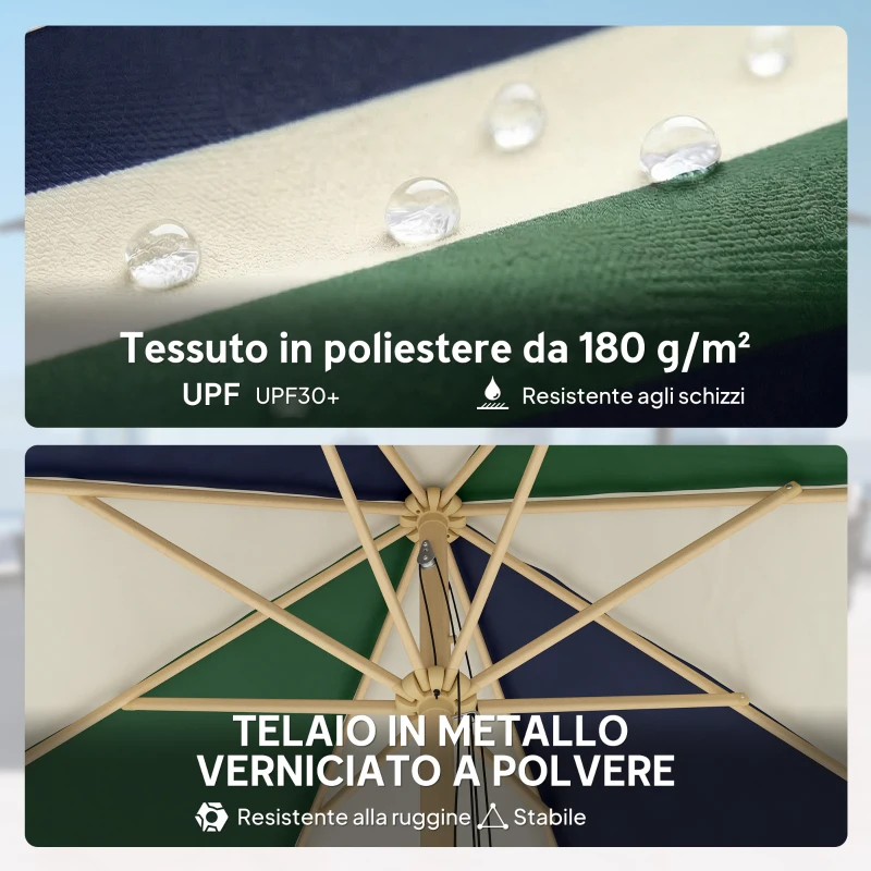 Outsunny Ombrellone da Giardino con Telaio Effetto Legno, Tettuccio a Blocchi di Colore con 8 Stecche, UV 30+