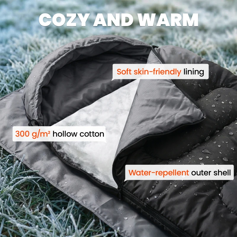 Outsunny Sleeping Bag for Adults, Lightweight & Compact Sleeping Bag, 3 Seasons, Black