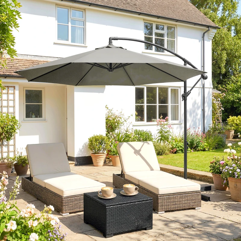 Outsunny 3m Overhanging Cantilever Parasol, with Cross Base - Light Grey