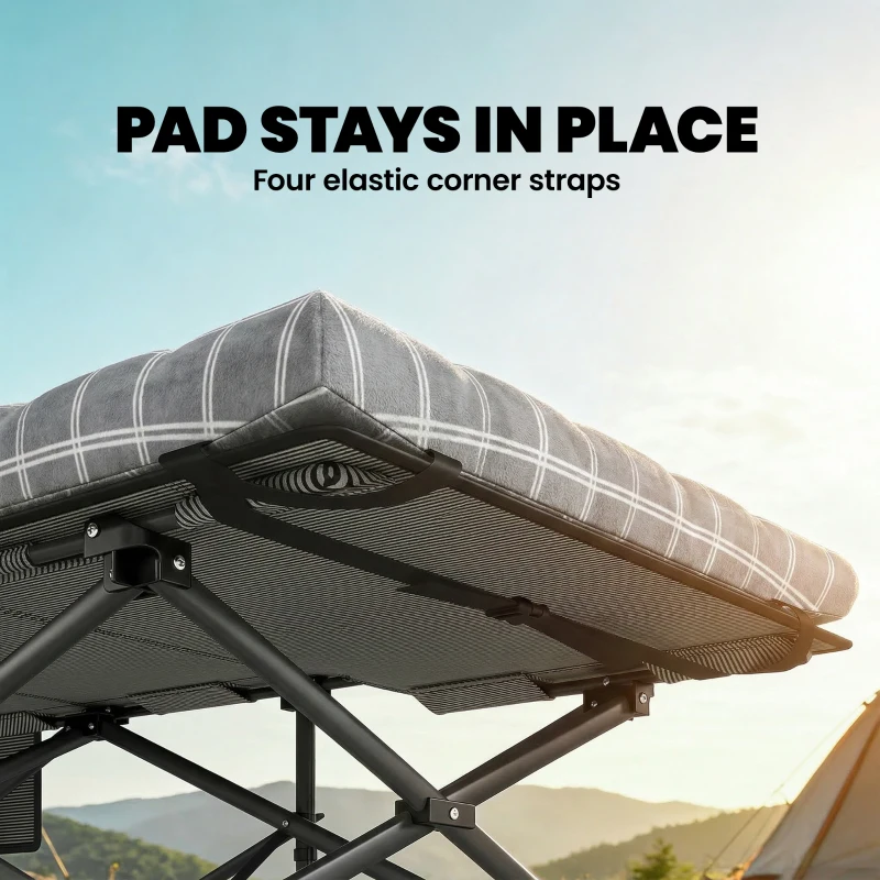 Outsunny Camping Cot with Soft Pad, 80cm Extra Wide Folding Cots with Side Pocket and Carry Bag, Grey