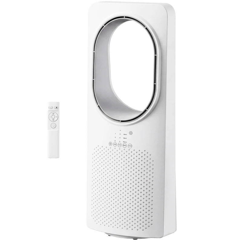 HOMCOM Ventoinha de Torre Silencioso 36dB Ventoinha sem Pás com Controlo Remoto Oscilação 45° 3 Velocidades 3 Modos Temporizador 15H 24x19x62 cm Branco