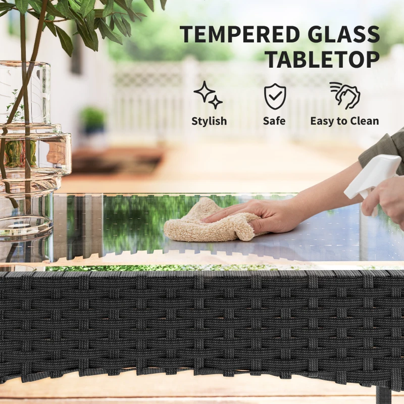 Outsunny 4 Piece Rattan Garden Furniture Sofa Set with Loveseat, Armchairs, Glass-Top Coffee Table and Cushions, Cream White