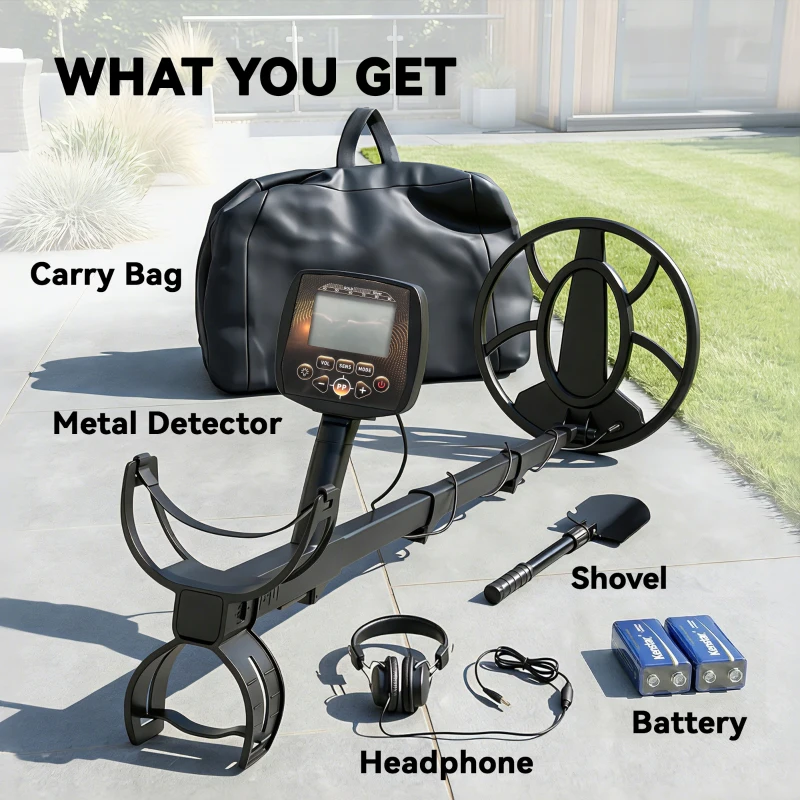 Outsunny Metal Detector for Adults, IP68 Waterproof Search Coil with LCD Display, 5 Modes Gold Detector with Carry Bag, Shovel