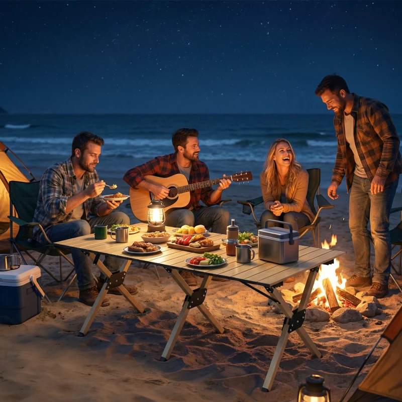 Outsunny 4ft Folding Camping Table, Waterproof Picnic Table with Roll Up Top and Metal Frame, Dark Brown