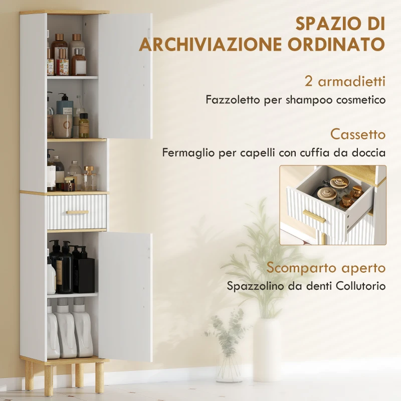 HOMCOM Armadietto 172 cm, Mobile Bagno con Cassetto e Ripiani Regolabili, Bianco