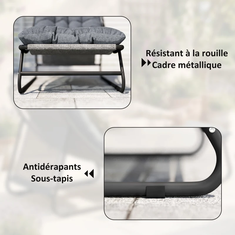 Outsunny Fauteuil de Jardin Relax avec Repose-pieds 2 Pièces avec Coussin Ultra Épais 13cm Tissu Cationique Gris