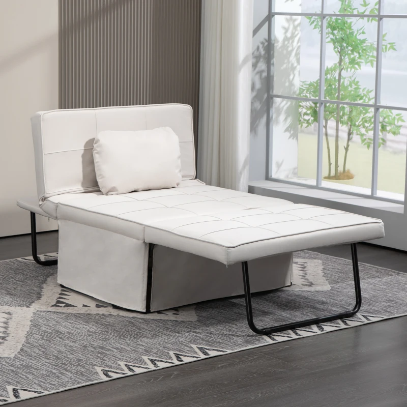 HOMCOM Fauteuil chauffeuse Pouf 3 en 1 Dossier inclinable 5 Niveaux Repose-Pied Rabattable