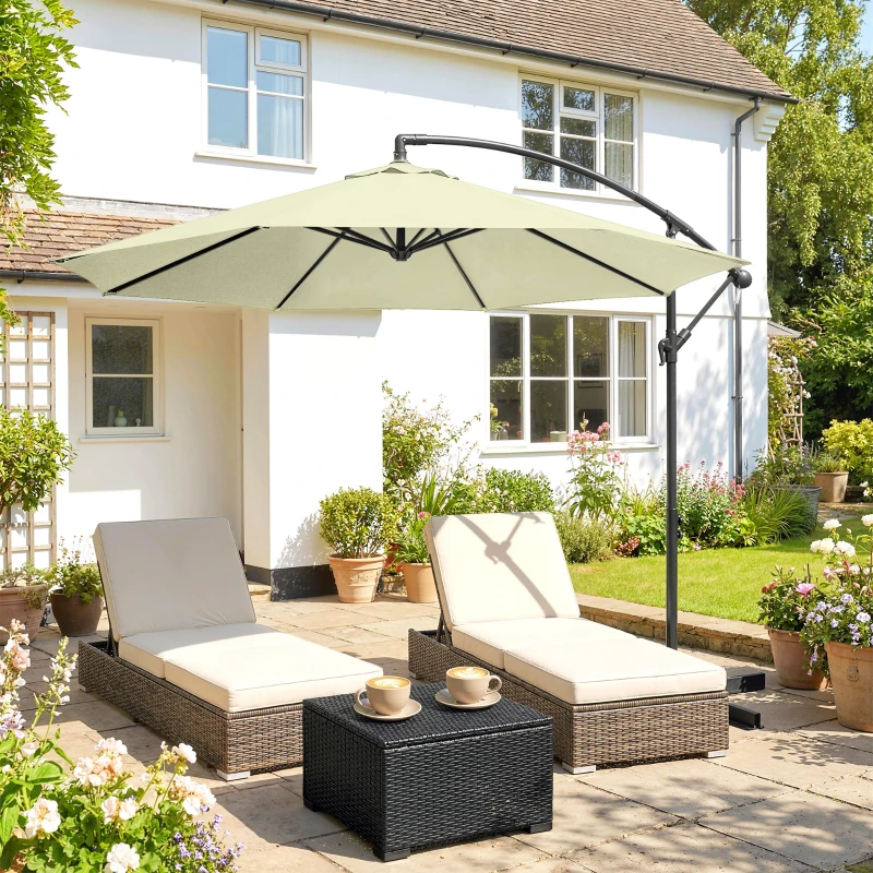 Outsunny 3m Overhanging Cantilever Parasol, with Cross Base - Beige