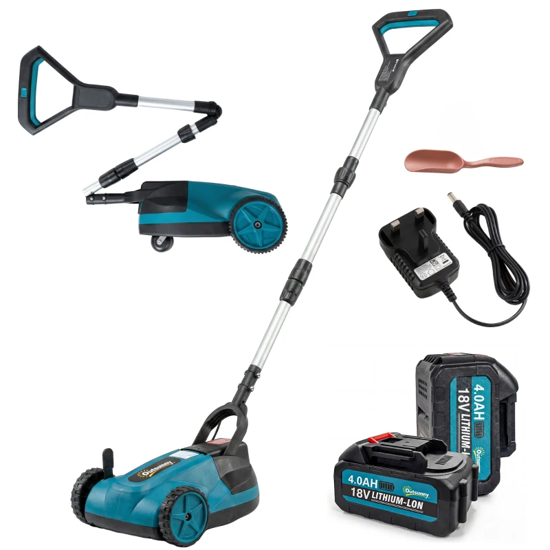 Outsunny 18V Cordless Lawnmower with 2 x 4Ah Batteries & Charger, Battery Lawn Mower with 21cm Cutting Width, 3 Cutting Heights