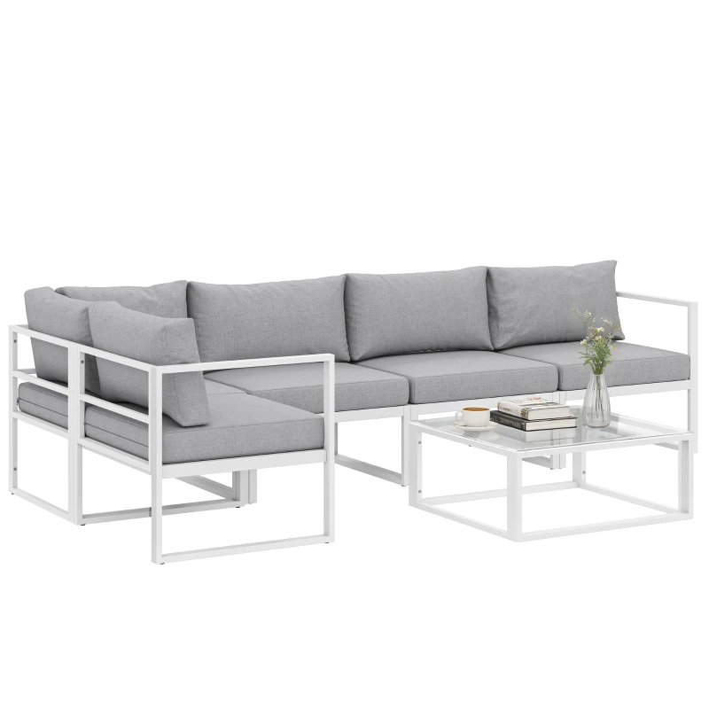 Outsunny 5 Seater Aluminium Garden Furniture Set, Garden Sofa Set with Thick Cushions for Patio and Balcony, Outdoor, Light Grey