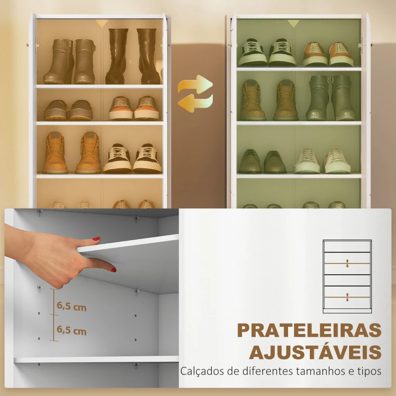 HOMCOM Sapateira Armário para Sapatos Moderno com Prateleiras Ajustáveis para 10 Pares de Sapatos 55x36x108 cm Branco Brilhante