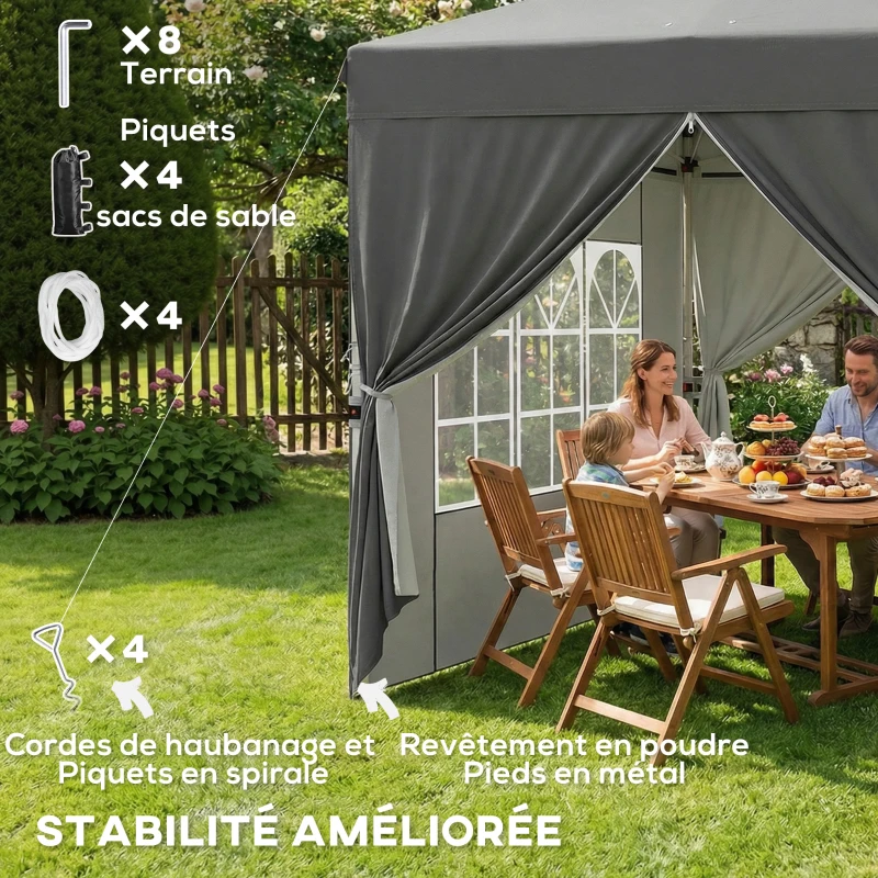 Outsunny Tonnelle de jardin 2,5 x 2,5 m pop up tonnelle pliante réglable en hauteur protection UV50+ montage facile gris foncé