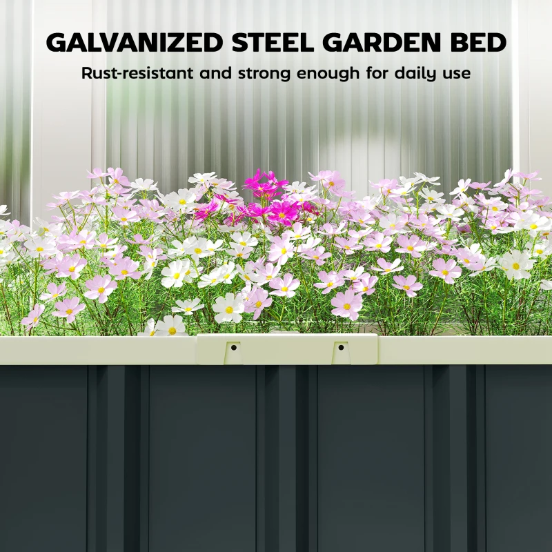 Outsunny Galvanised Raised Garden Bed, 5 x 2 x 1 ft Metal Planter with Gloves and Folded Edging, Dark Grey