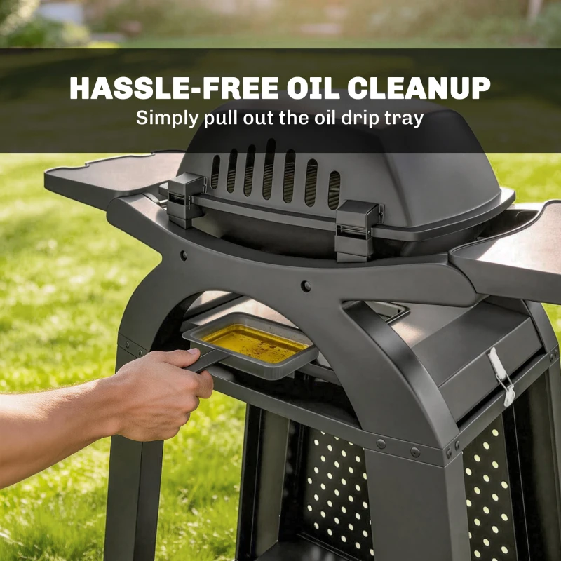 Outsunny 2 Burner Gas Grill with 2 Side Tables, 3.8 KW Barbecue Grill with Cast Iron Grates, 2-in-1 Tabletop BBQ with Wheels