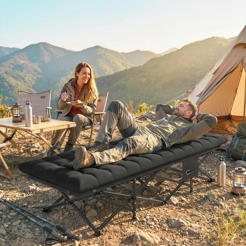 Outsunny Cama Dobrável de Campismo com Colchão Removível de Tecido Oxford 600D com Cabeceira e Bolsa Carga 200 kg Preto