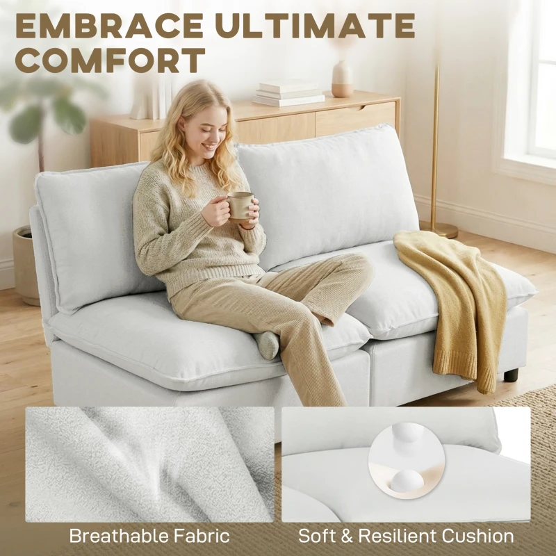 HOMCOM 2-zitsbank, 146 cm kunstleren modulaire bank met brede en diepe zit, dikke kussens, eenvoudige montage, grijs