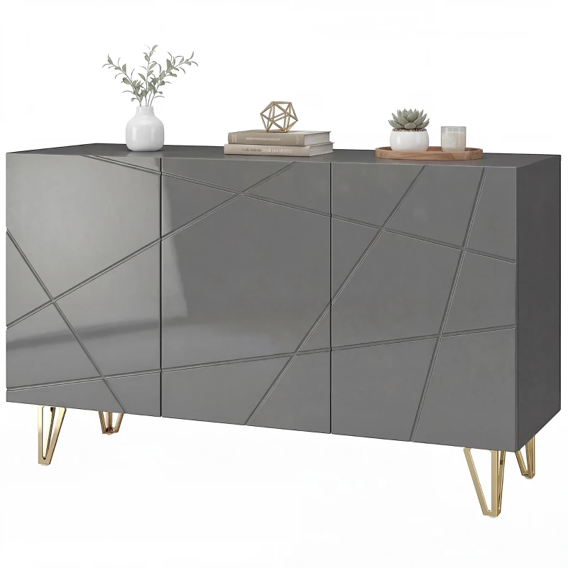 HOMCOM Modern Luxe High Gloss Sideboard, with Hairpin Legs, Grey
