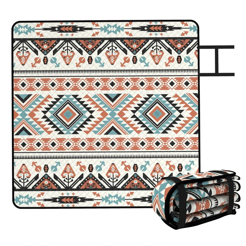 Outsunny Picnic Blanket, 200x200CM Large Beach Blanket Outdoor Picnic Mat with Integrated Strap for Camping, Mix-Colour