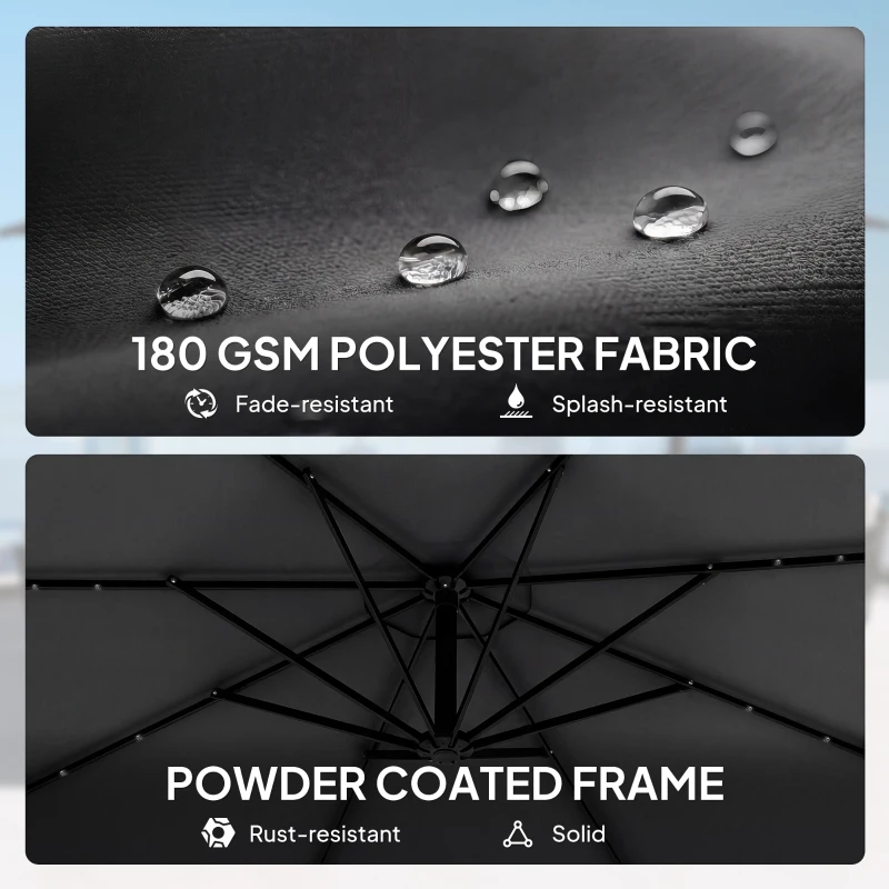 Outsunny 3 m Cantilever Parasol with Solar LED Lights Garden Umbrella with Cross Base, Black