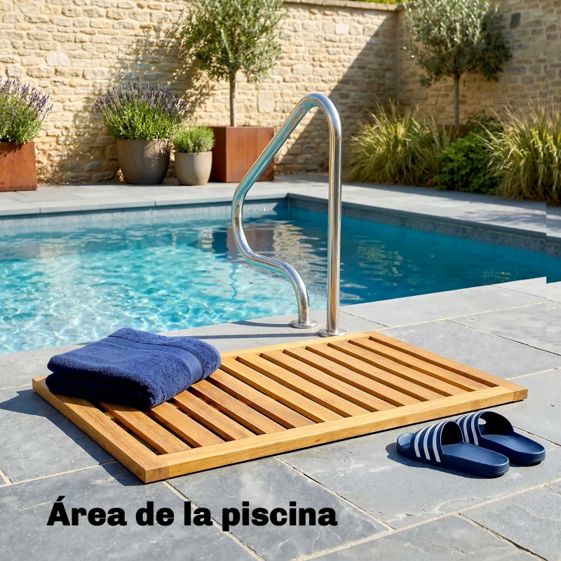 Outsunny Alfombrilla de Ducha de Madera de Acacia 91x51 cm Alfombra Antideslizante para Baño Spa o Piscina Natural