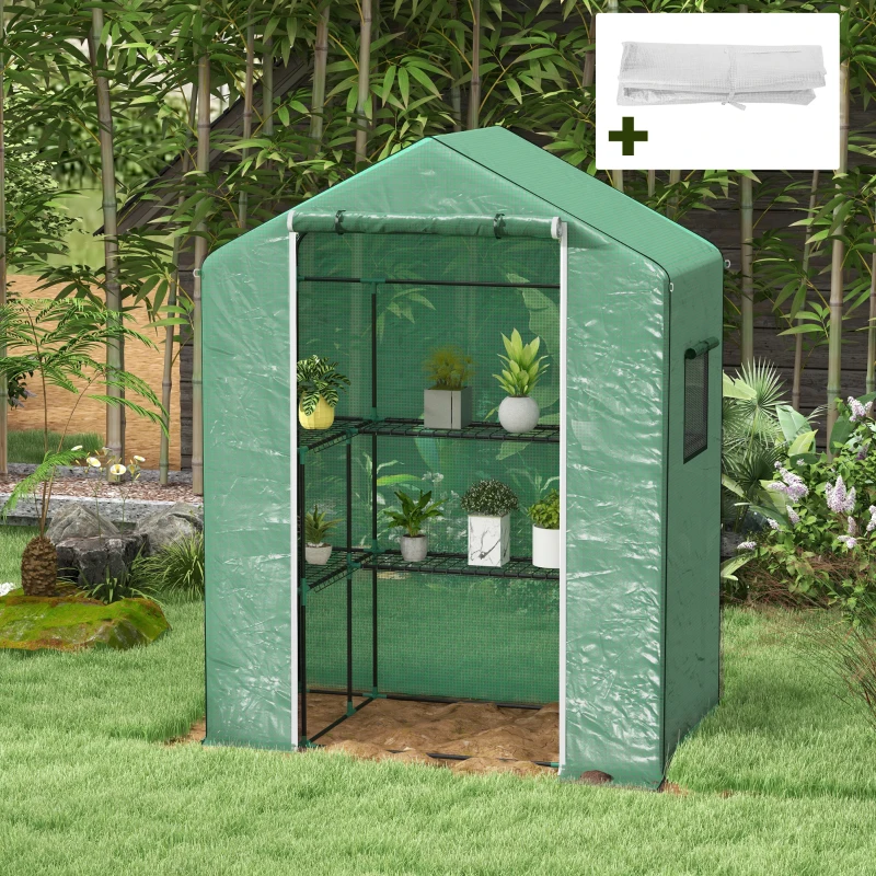 Outsunny Serre de jardin et bâche de remplacement avec porte, fenêtres et étagères bâche 135 g/m² pour légumes, plantes, fleurs
