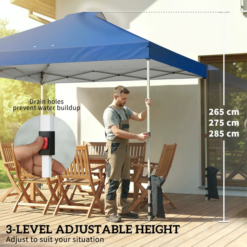 Outsunny Pop Up Gazebo Waterproof Height Adjustable Canopy with 3 Sidewalls Wheeled Bag for Parties 3 x 3 m Dark Blue