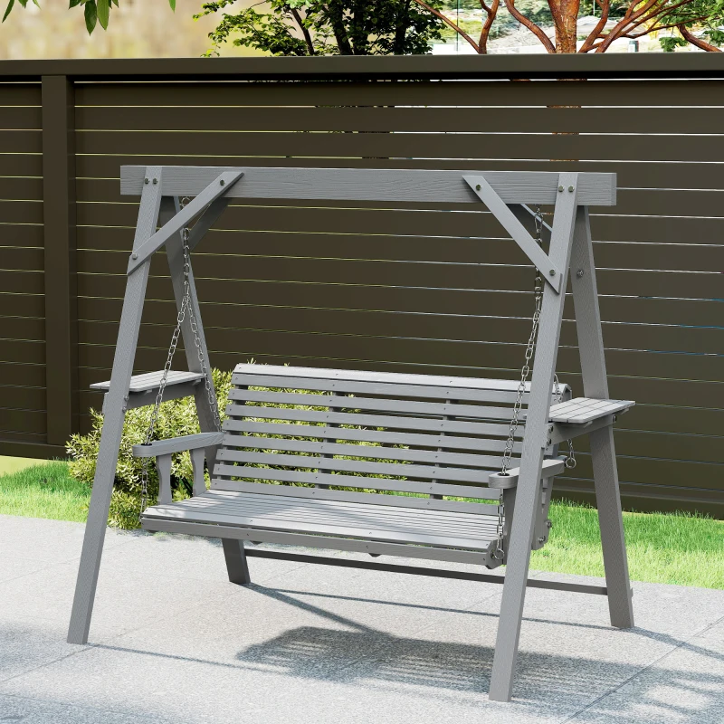 Outsunny Three-Seater Wooden Swing Bench, Dark Grey