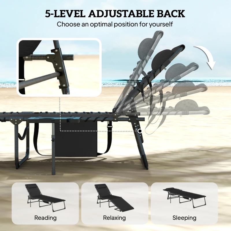 Outsunny Five-Position Reclining Sun Loungers Set of 2 - Black
