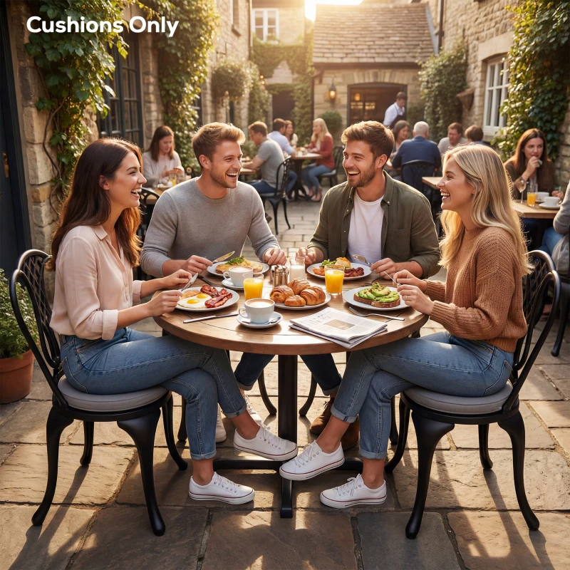 Outsunny Outdoor Bistro Chair Cushions Set of 4 with Removable Cover, 41 x 41 x 5 cm Round Seat Cushions with Ties, Light Grey