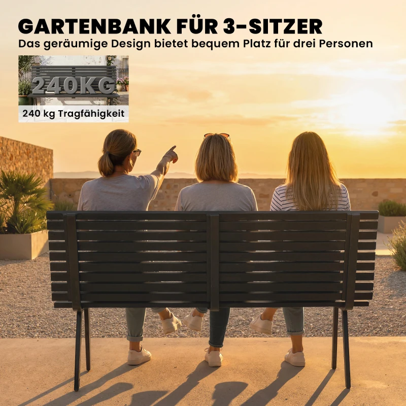 Outsunny Gartenbank 3-Sitzer wetterfest Metall Outdoor Sitzbank mit breitem Sitz Lamellendesign, bis 240 kg 154 x 68 x 88 cm