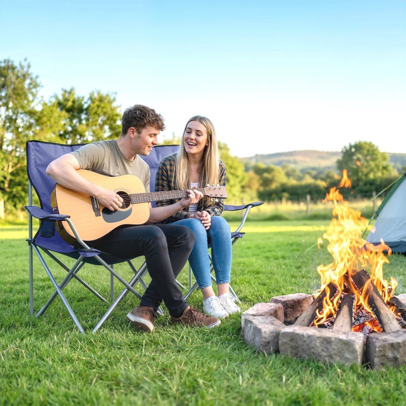Outsunny Camping Chair Set of 2 Portable Folding Outdoor Camp Chair with Cup Holders and Carry Bag Dark Blue