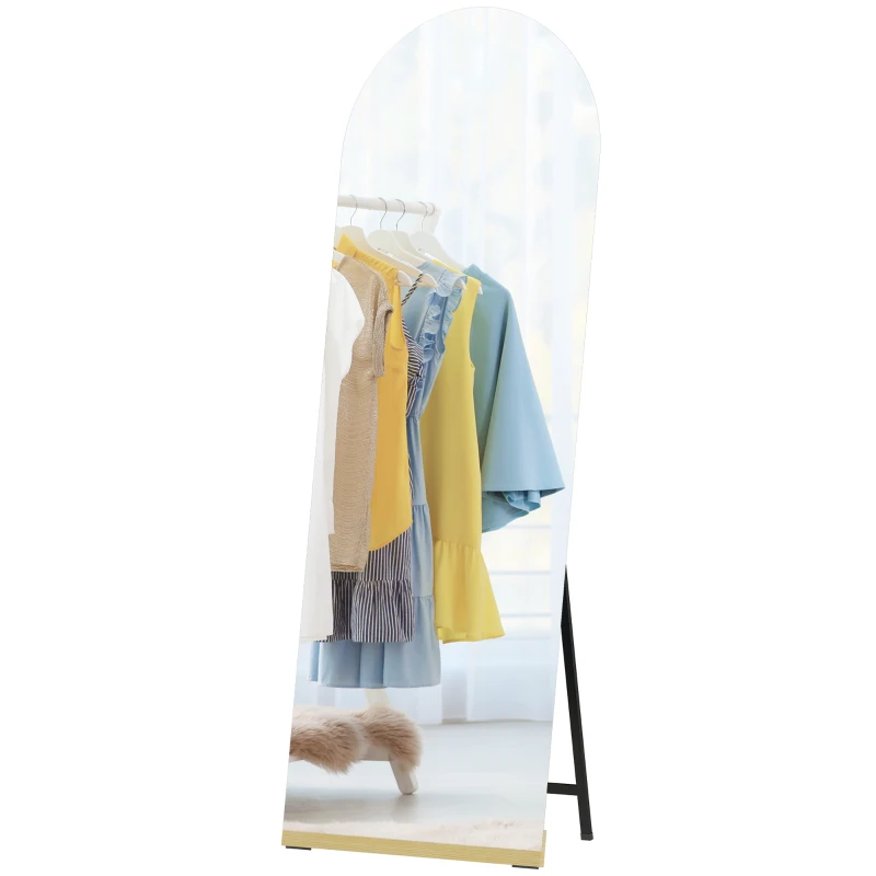 HOMCOM Espejo de Cuerpo Entero Curvado 160x50 cm sin Marco Base de Madera Espejo de Pie o Apoyado en la Pared Transparente
