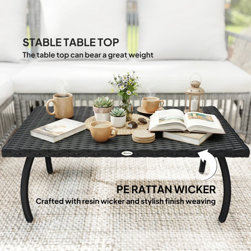 Outsunny PE Wicker Rattan Garden Coffee Table - Black