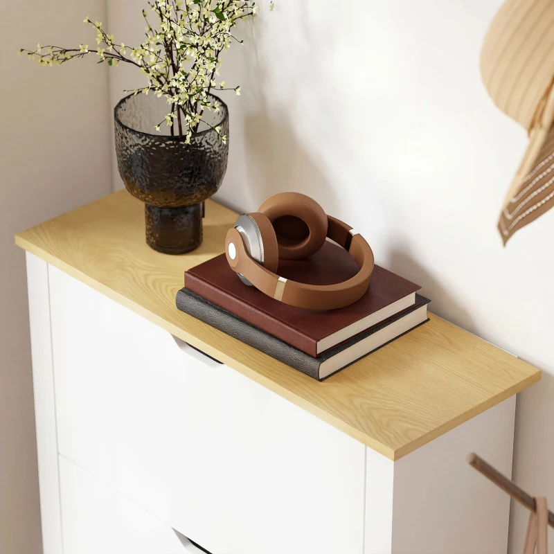 HOMCOM Scarpiera Slim per 18 Paia di Scarpe, 3 Cassetti con 2 Ripiani Regolabili e Rimovibili, 72x26x112 cm, Bianco