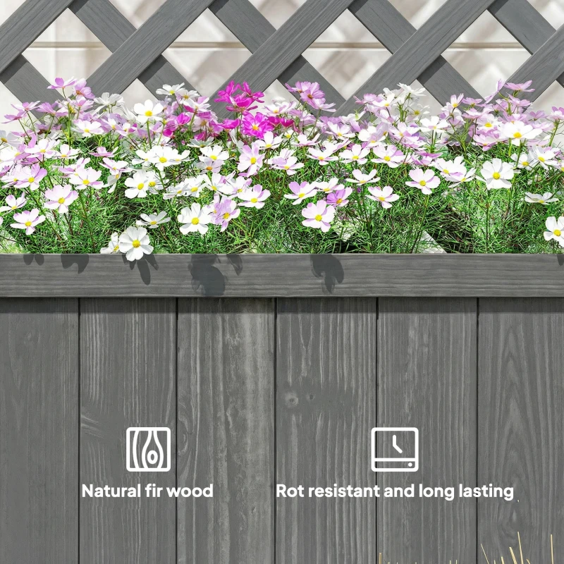 Outsunny Wood Planter with Trellis for Climbing Plants, Raised Bed, Planter Box with Drainage Holes to Grow Herbs Flowers, Grey