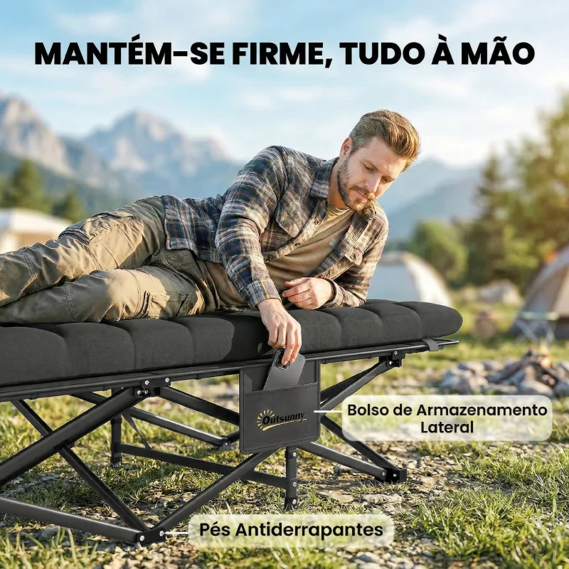 Outsunny Cama Dobrável de Campismo com Colchão Removível de Tecido Oxford 600D com Cabeceira e Bolsa Carga 200 kg Preto