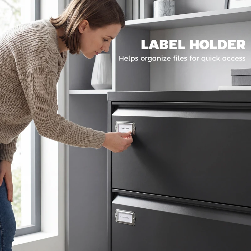 HOMCOM Szafka na dokumenty z 2 szufladami, zamykana, z regulowanym systemem zawieszek na teczki, 90 x 40 x 77,4 cm, czarna