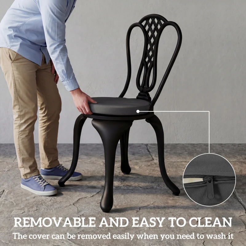 Outsunny Outdoor Bistro Chair Cushions Set of 4 with Removable Cover, 41 x 41 x 5 cm Round Seat Cushions with Ties, Dark Grey