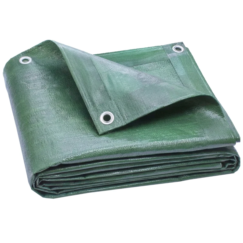 Outsunny 3 x 4m Waterproof Tarpaulin, 90GSM Tear-Resistant PE Tarp with Reinforced Grommets, UV Protected Cover