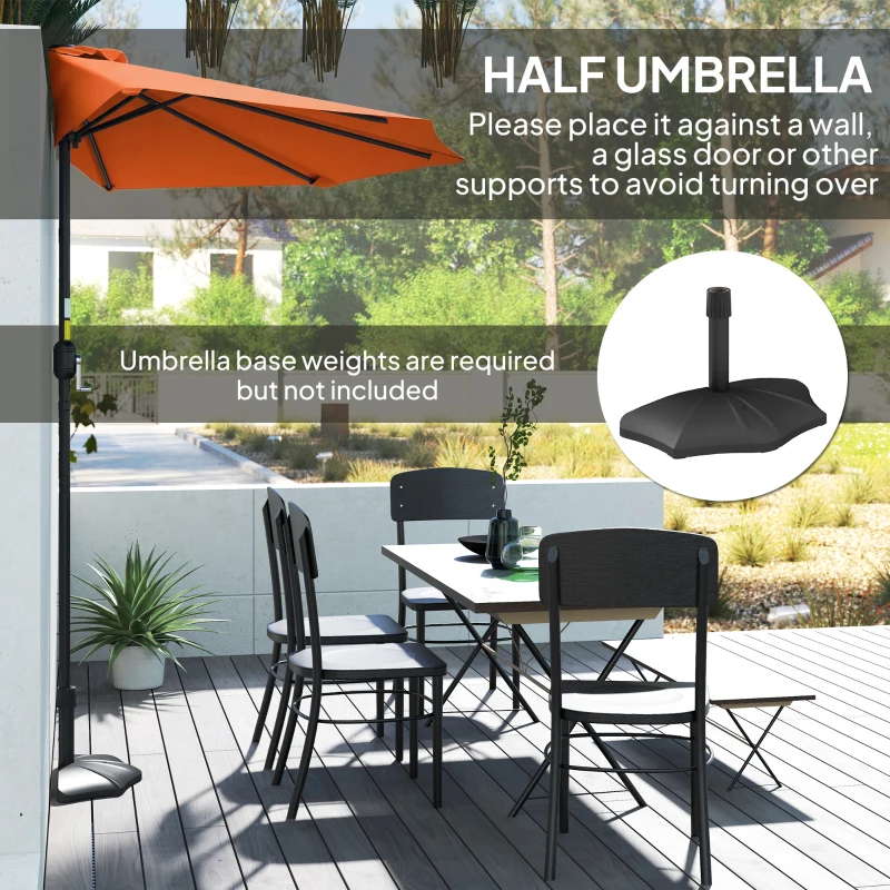 Outsunny Half Round Parasol Umbrella - Orange